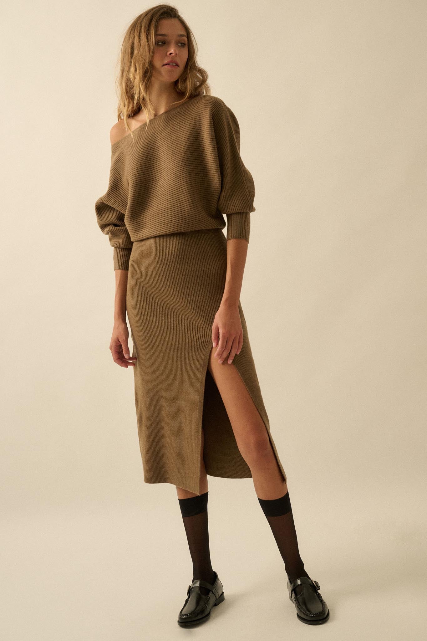 Make It Happen One-Shoulder Midi Sweater Dress