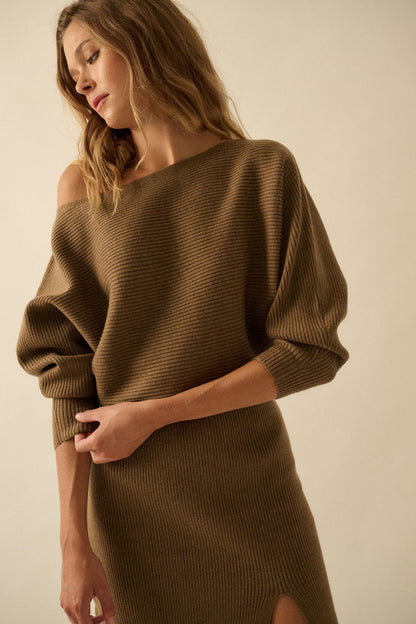 Make It Happen One-Shoulder Midi Sweater Dress