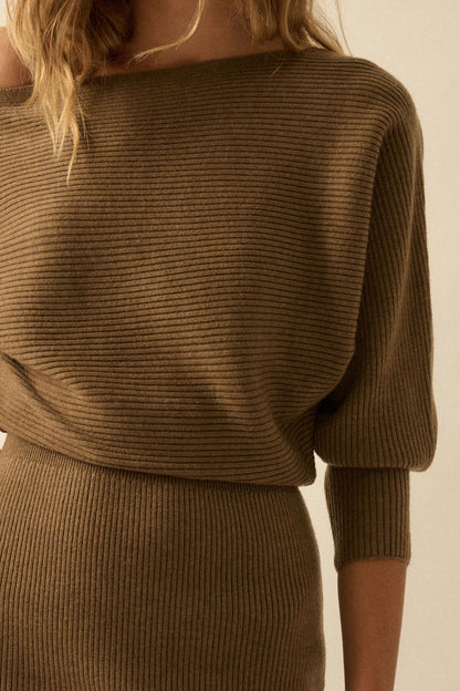 Make It Happen One-Shoulder Midi Sweater Dress