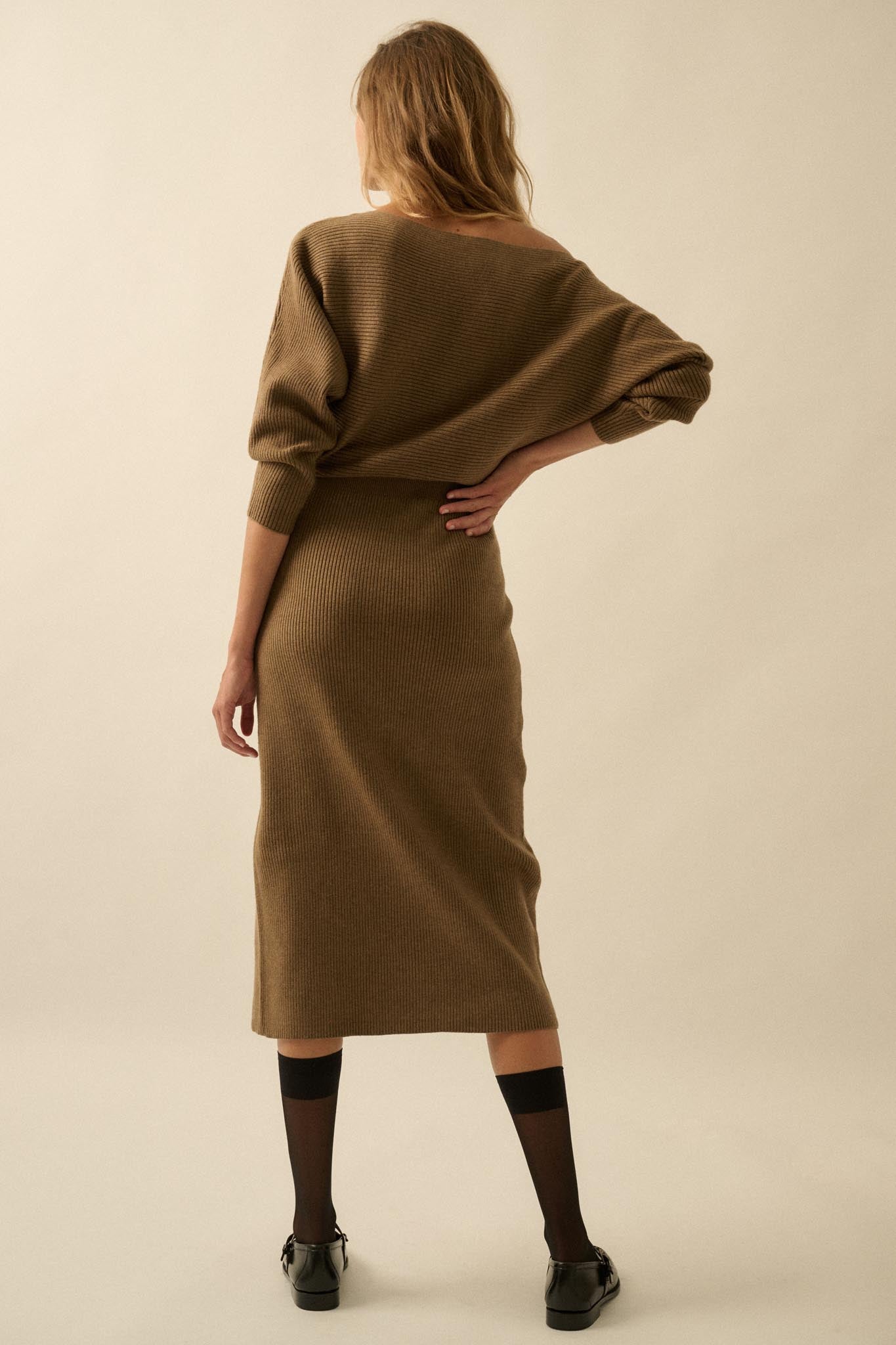 Make It Happen One-Shoulder Midi Sweater Dress