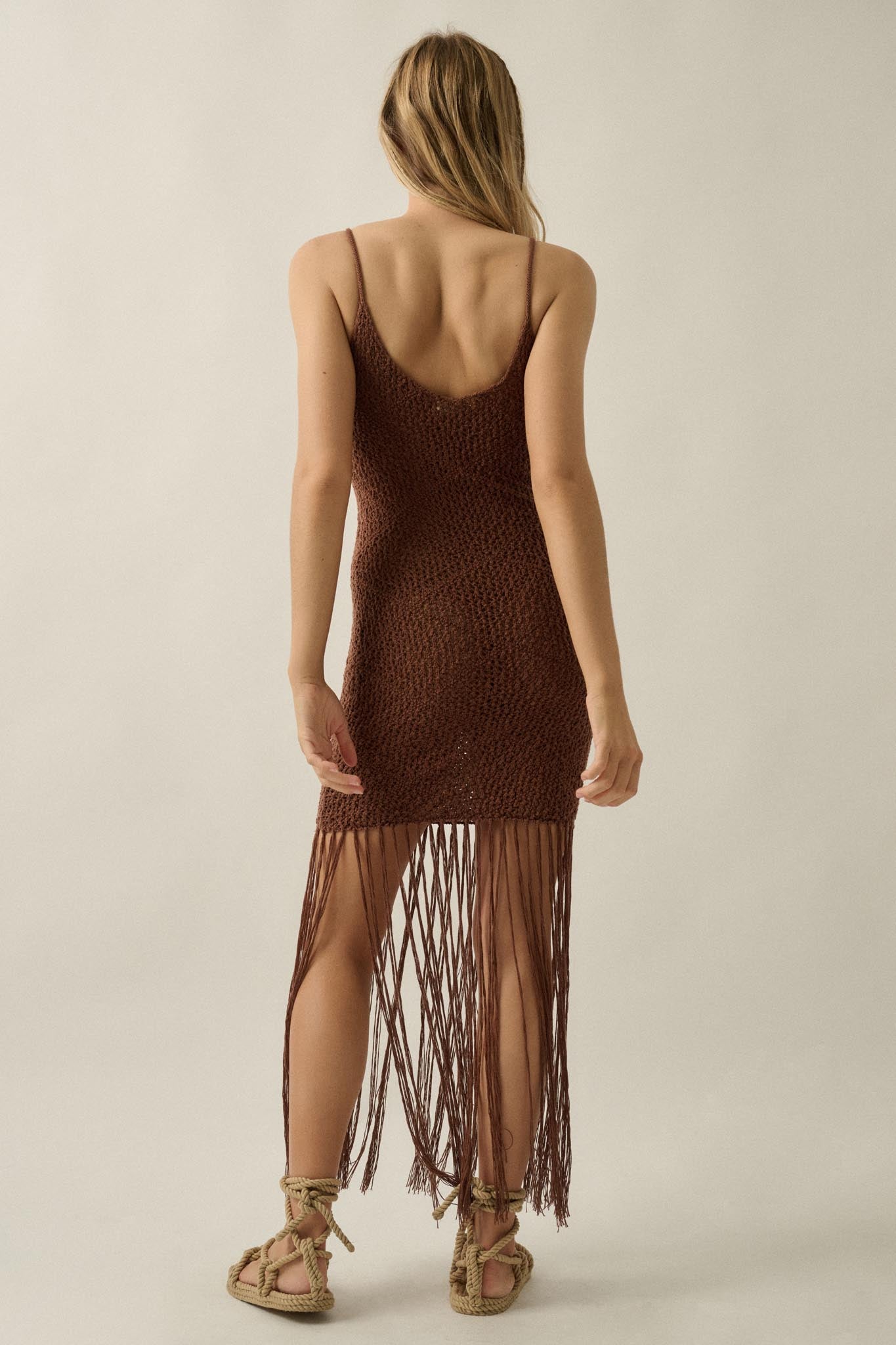 Fringe Benefits Crochet Fringed Maxi Tank Dress