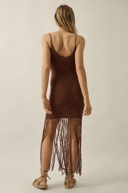 Fringe Benefits Crochet Fringed Maxi Tank Dress