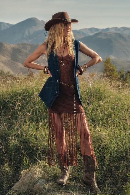 Fringe Benefits Crochet Fringed Maxi Tank Dress