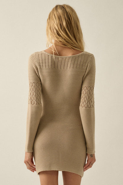 All or Nothing Pointelle Rib-Knit Mini Dress