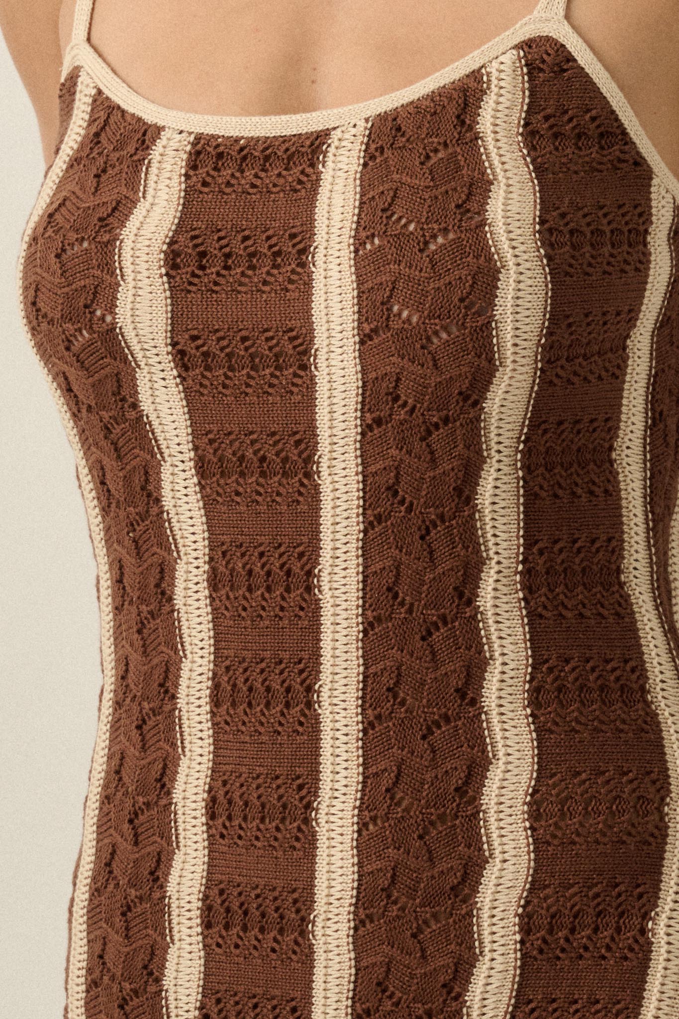 In My Lane Striped Crochet-Knit Midi Slip Dress