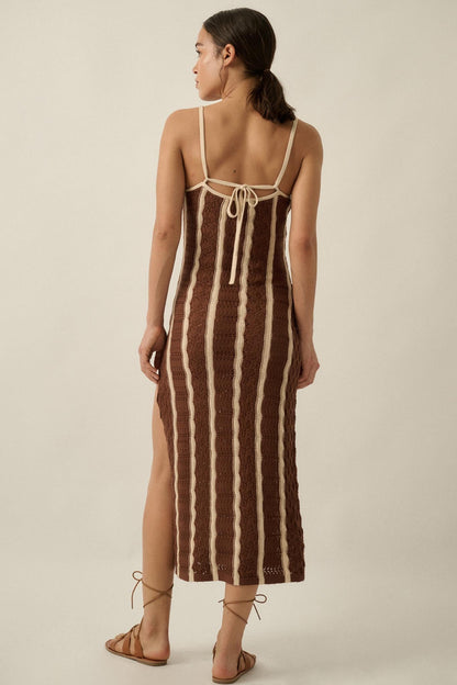 In My Lane Striped Crochet-Knit Midi Slip Dress