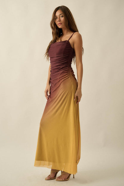 Shades of You Ombre Mesh Ruched Maxi Dress