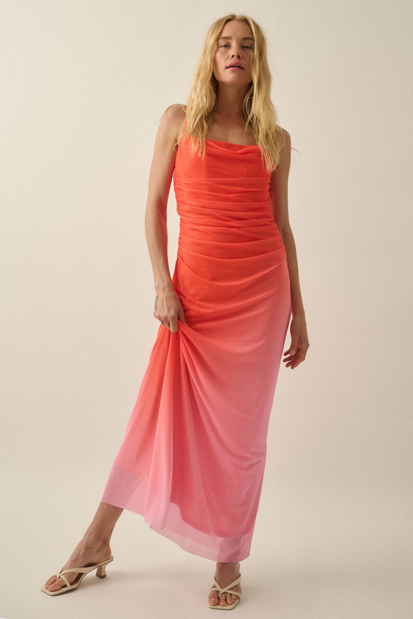 Shades of You Ombre Mesh Ruched Maxi Dress