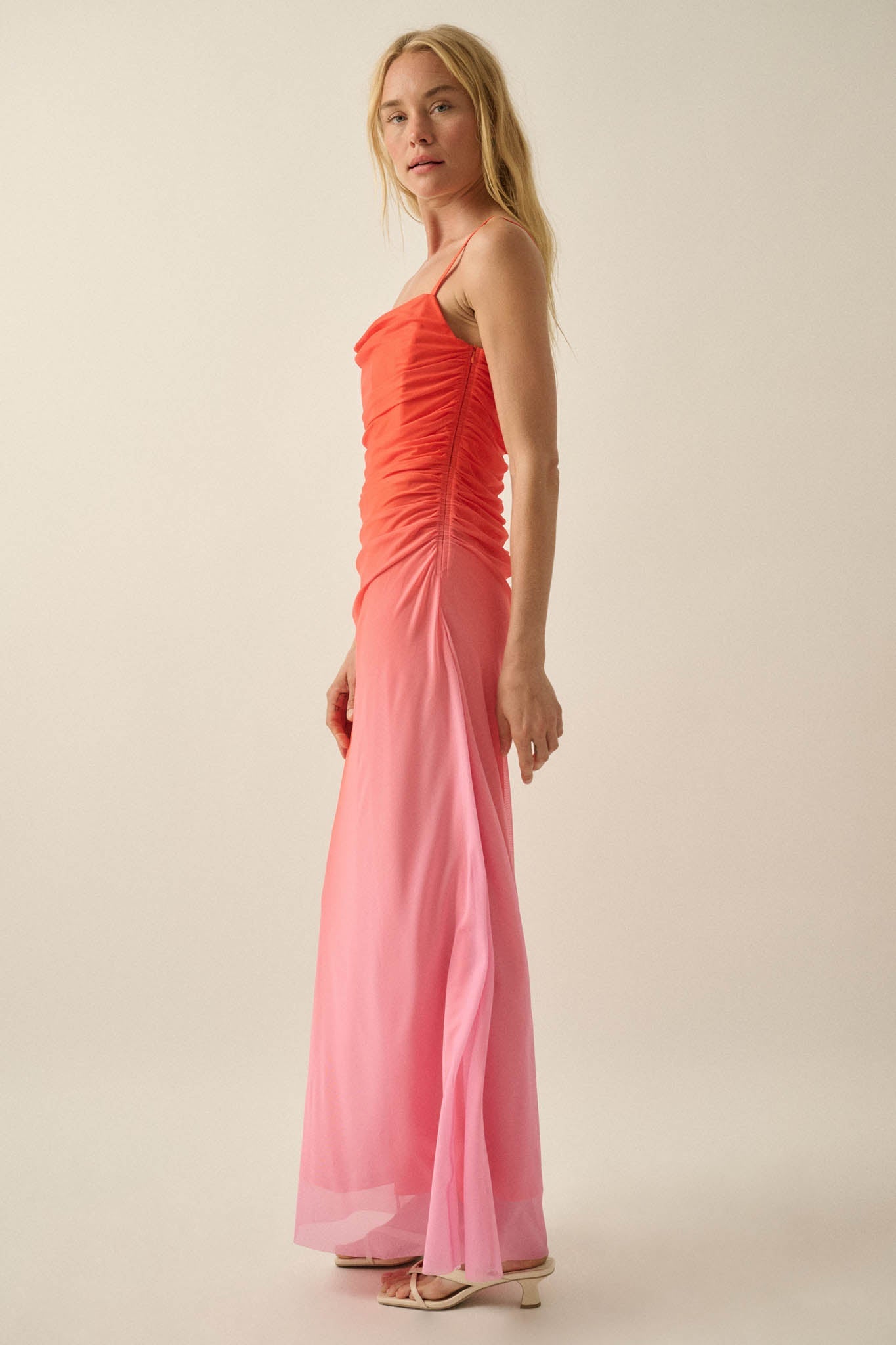 Shades of You Ombre Mesh Ruched Maxi Dress