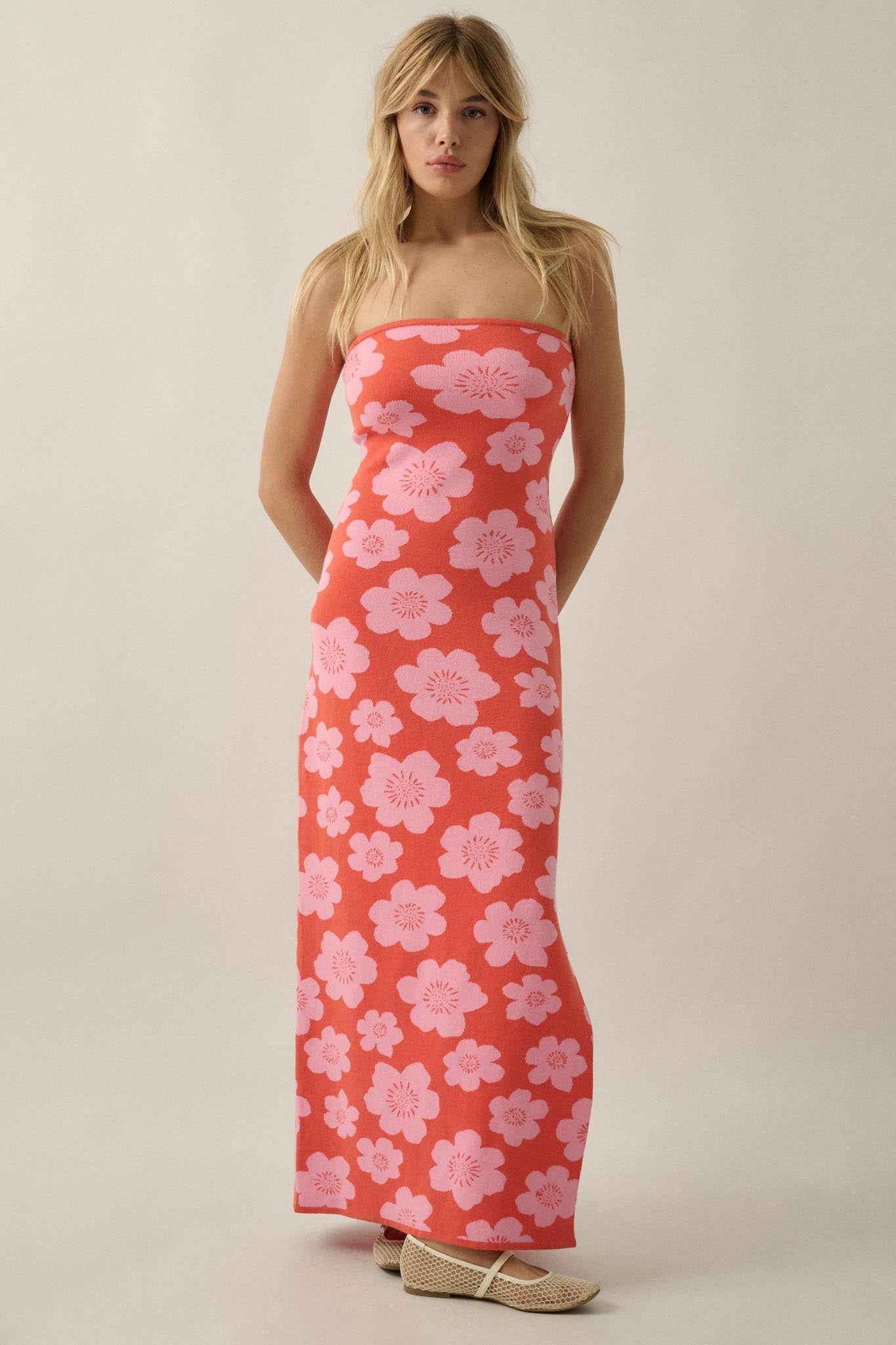 Buzzy Blooms Floral Strapless Maxi Sweater Dress