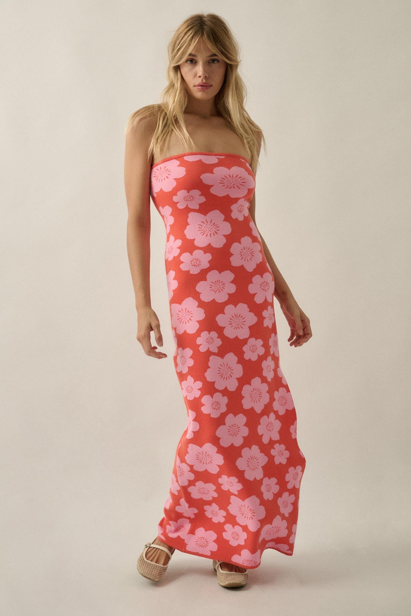 Buzzy Blooms Floral Strapless Maxi Sweater Dress