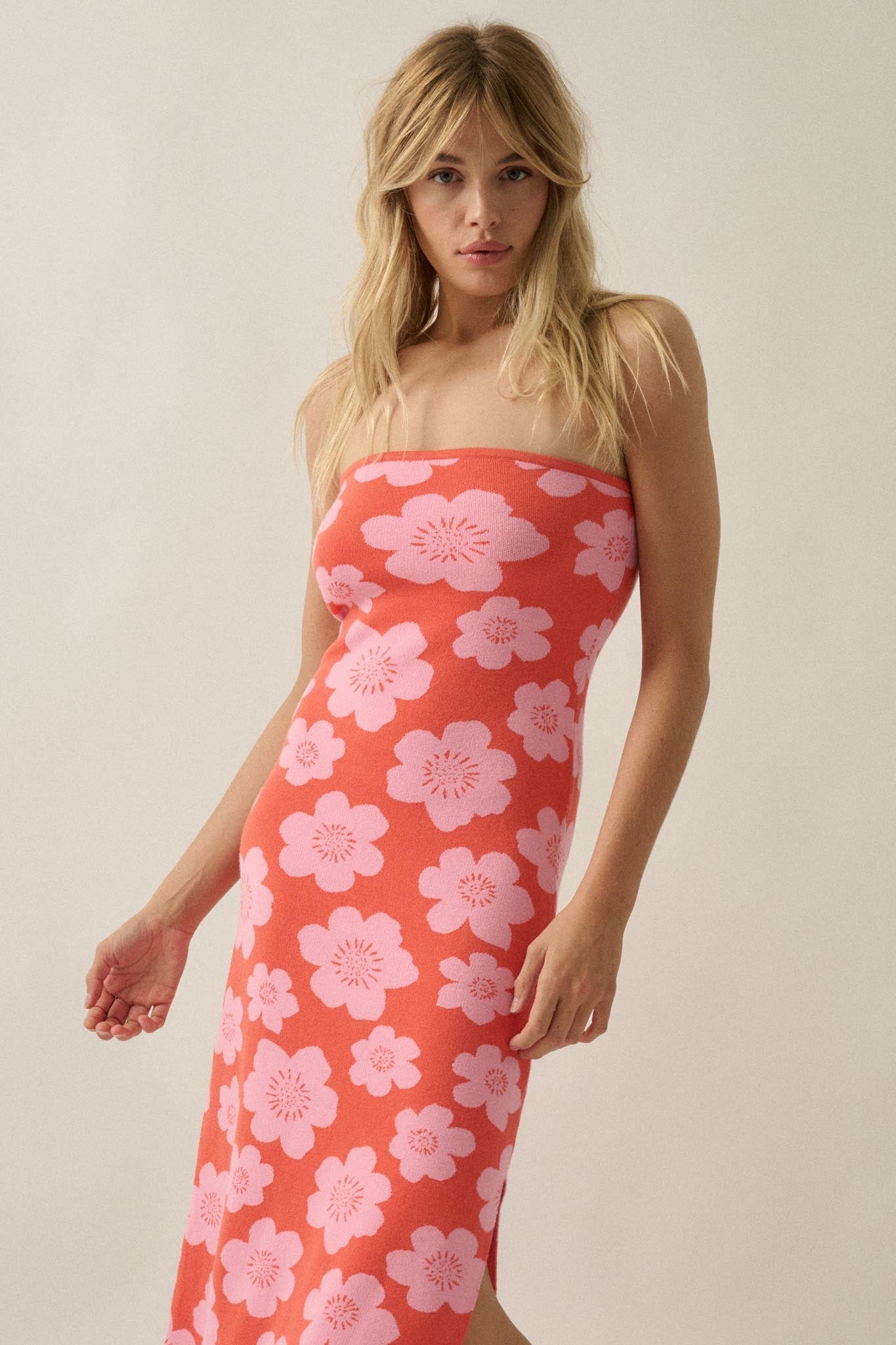 Buzzy Blooms Floral Strapless Maxi Sweater Dress