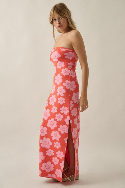 Buzzy Blooms Floral Strapless Maxi Sweater Dress