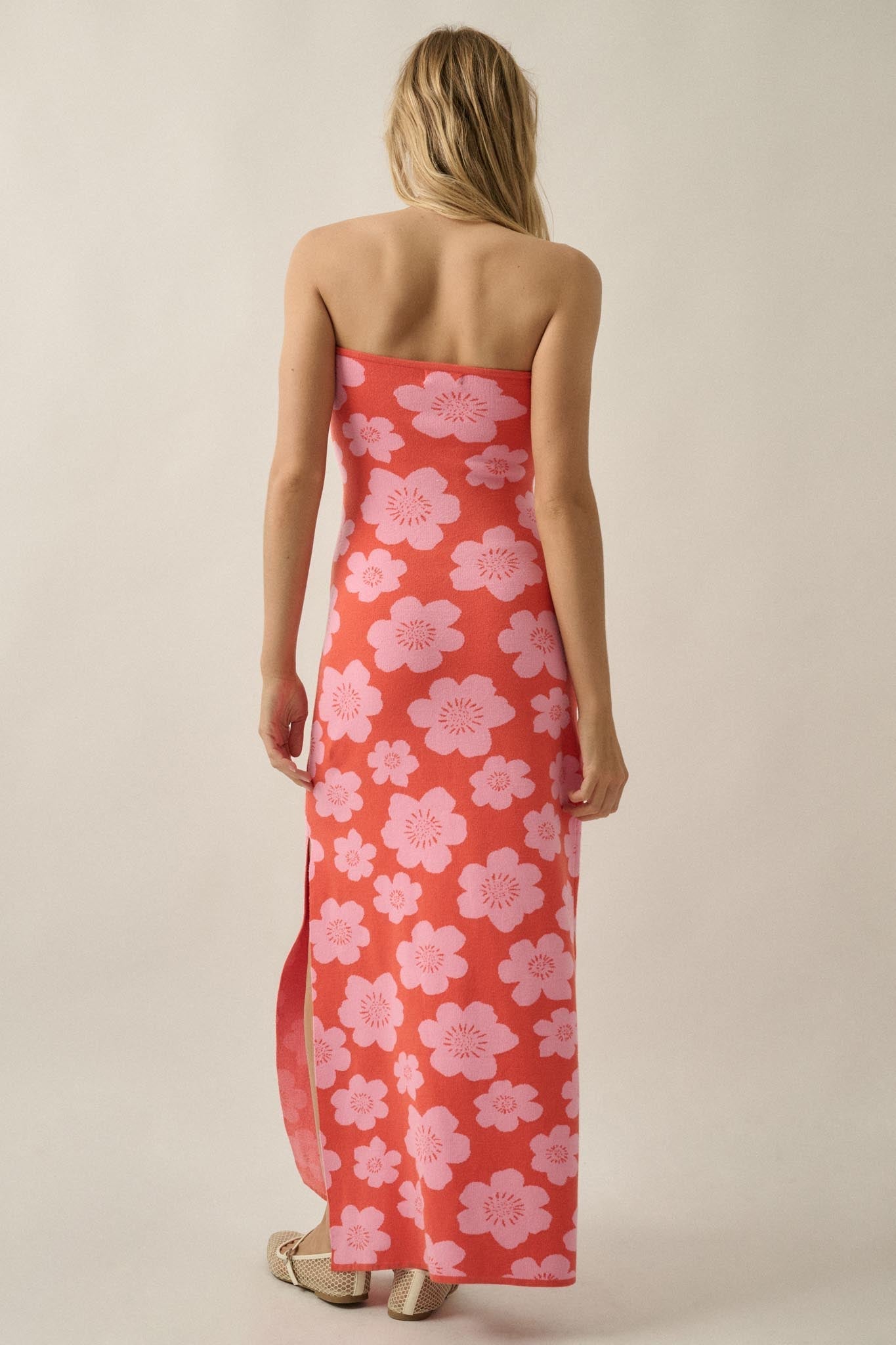 Buzzy Blooms Floral Strapless Maxi Sweater Dress