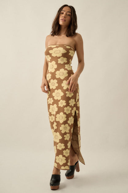 Buzzy Blooms Floral Strapless Maxi Sweater Dress