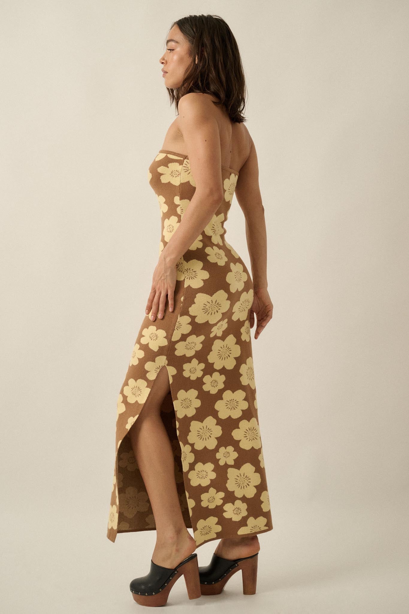 Buzzy Blooms Floral Strapless Maxi Sweater Dress