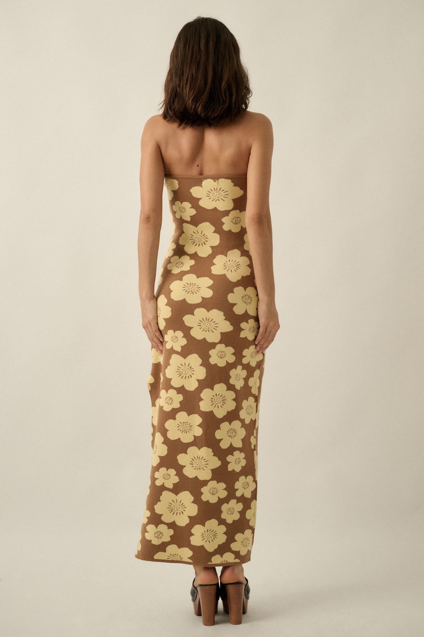 Buzzy Blooms Floral Strapless Maxi Sweater Dress