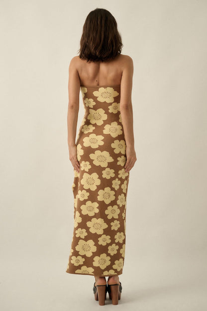 Buzzy Blooms Floral Strapless Maxi Sweater Dress