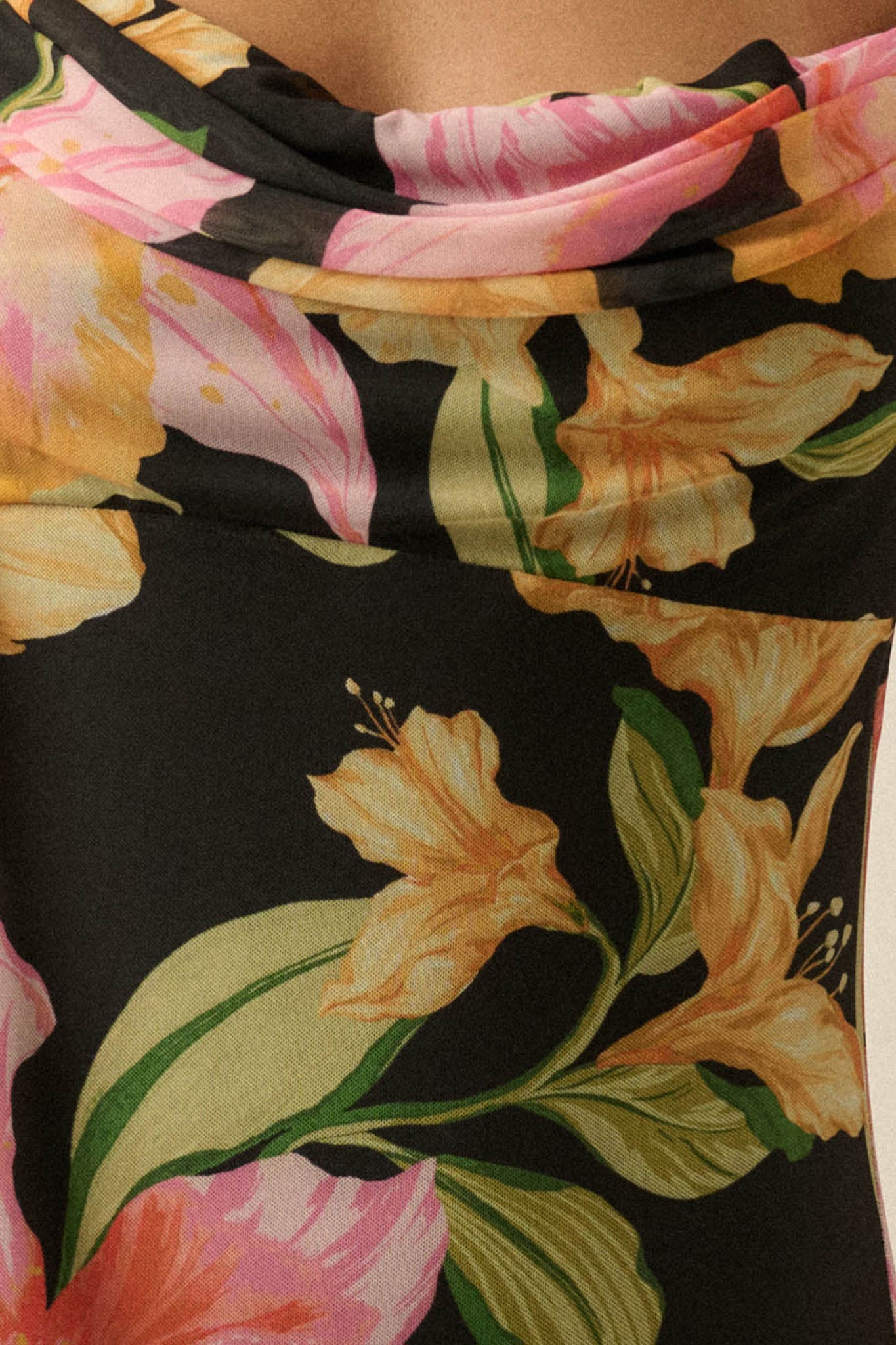 Lavish Petals Floral Mesh Ruffle Maxi Dress and Scarf