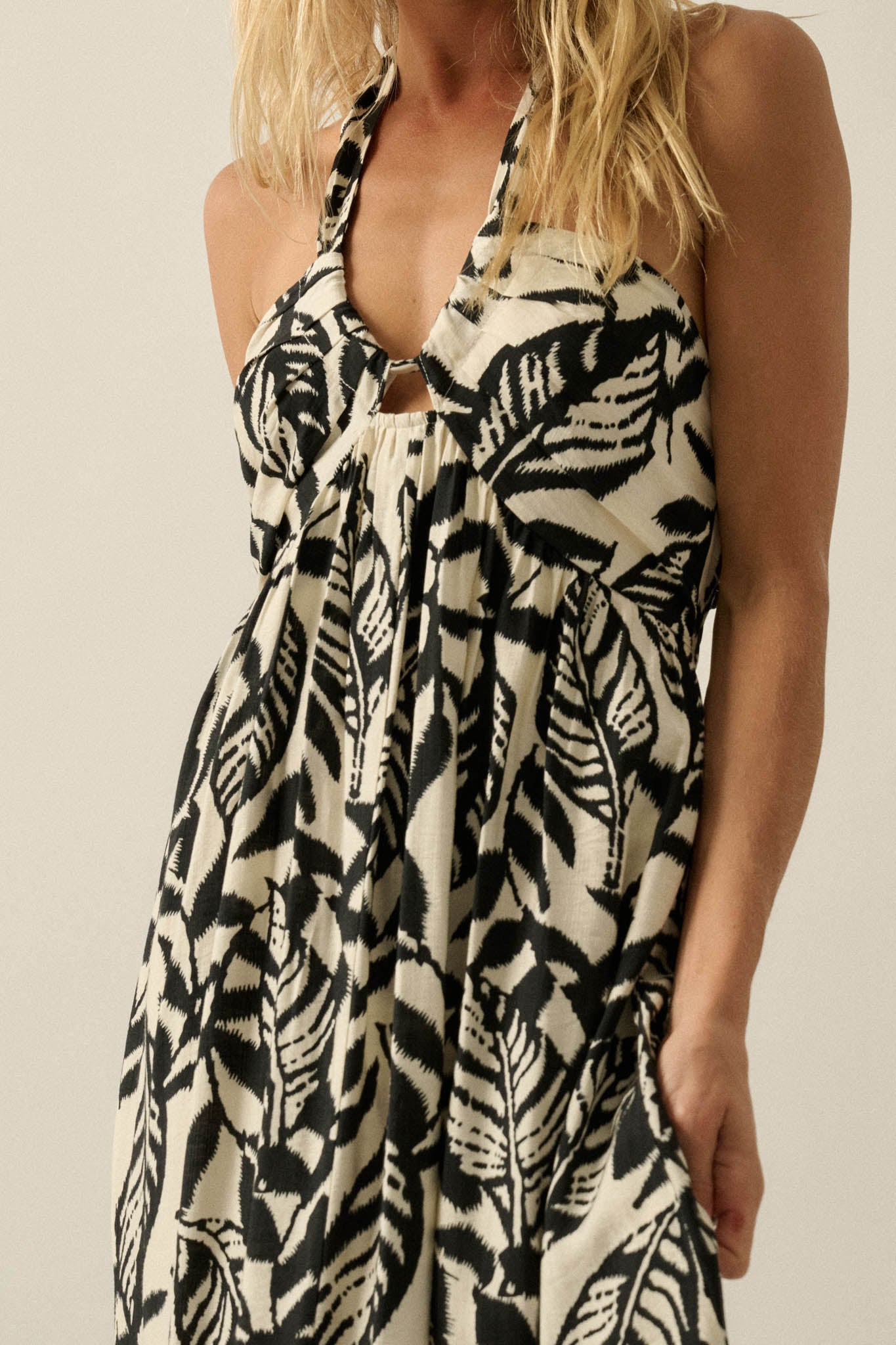 Jungle Heat Tropical-Print Halter Maxi Dress