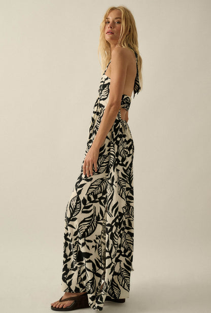 Jungle Heat Tropical-Print Halter Maxi Dress
