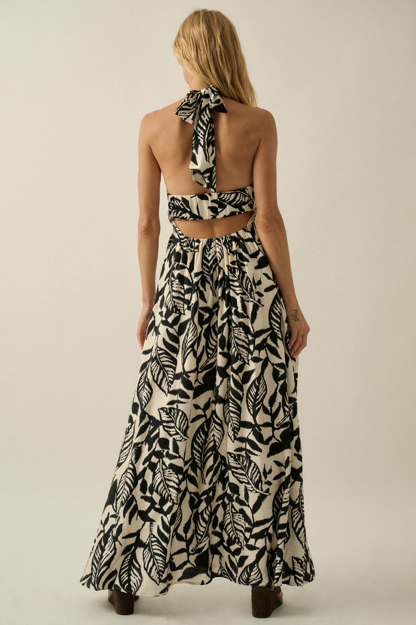 Jungle Heat Tropical-Print Halter Maxi Dress
