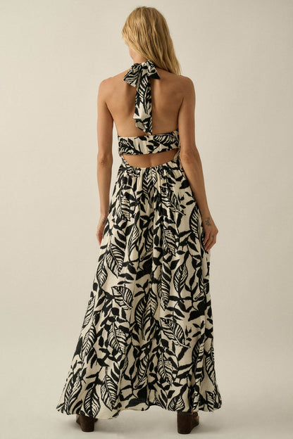 Jungle Heat Tropical-Print Halter Maxi Dress