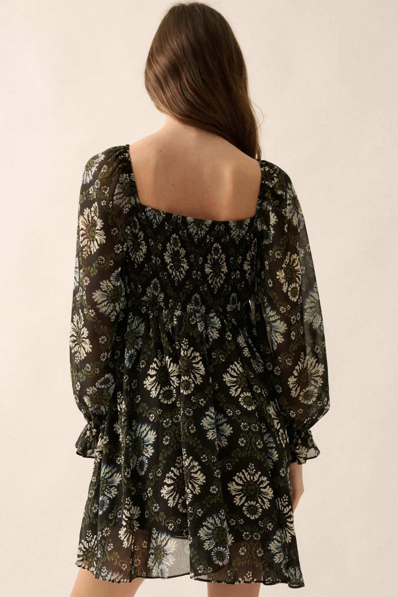 Burst of Beauty Floral Chiffon Babydoll Mini Dress