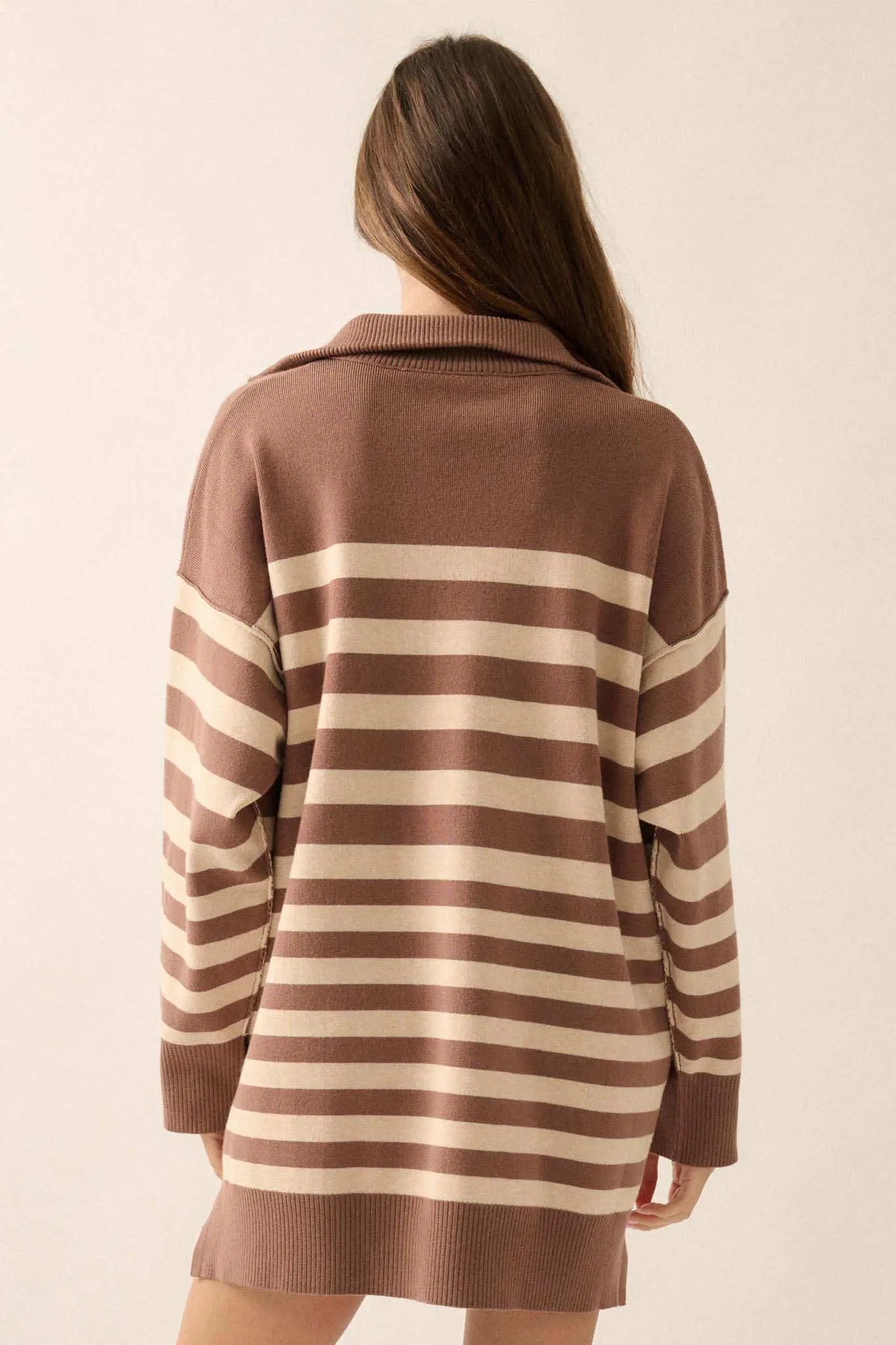 New Horizon Striped Half-Zip Mini Sweater Dress