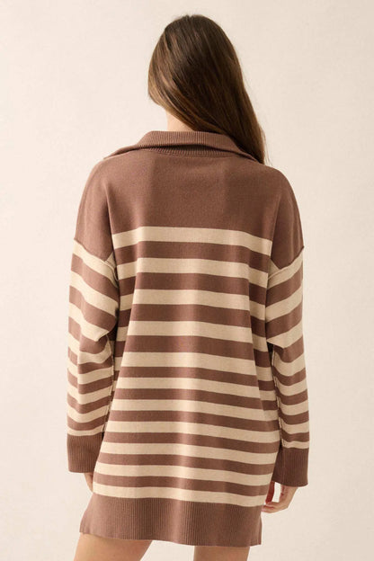 New Horizon Striped Half-Zip Mini Sweater Dress