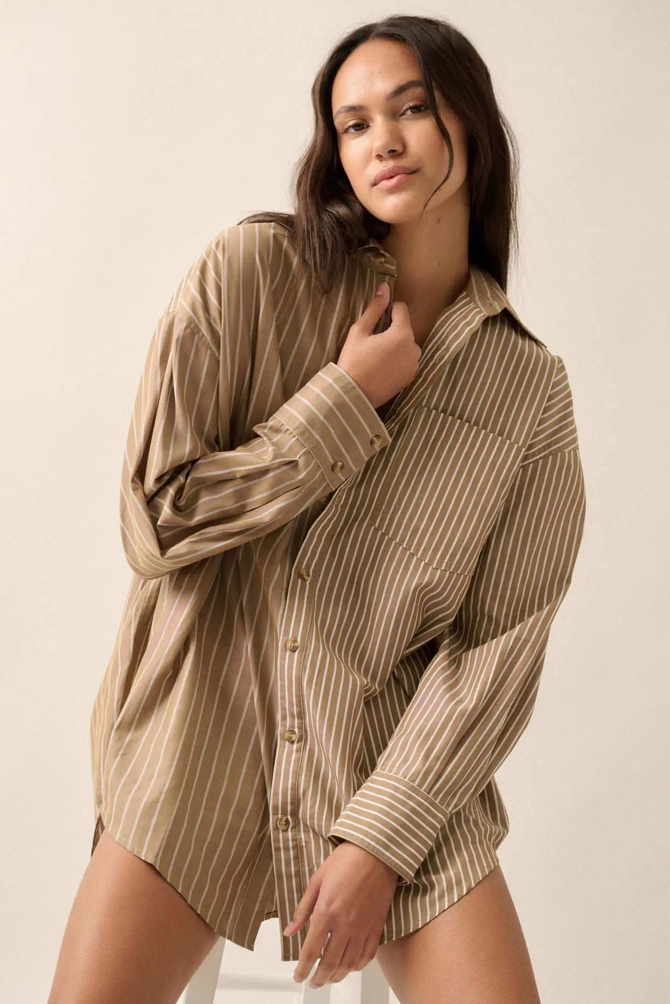 Big Business Oversized Striped Mini Shirt Dress