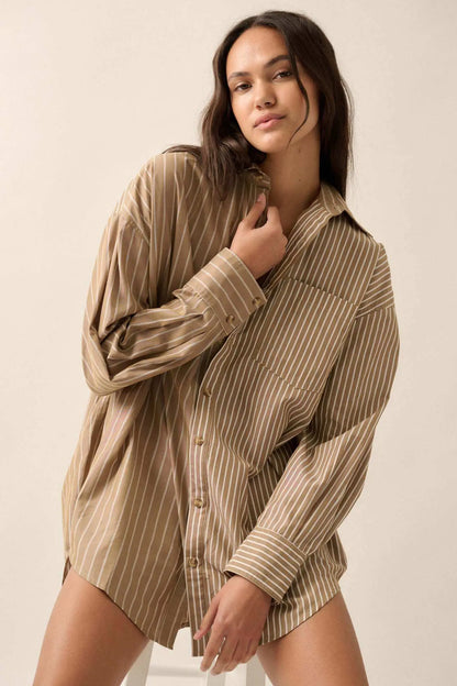 Big Business Oversized Striped Mini Shirt Dress