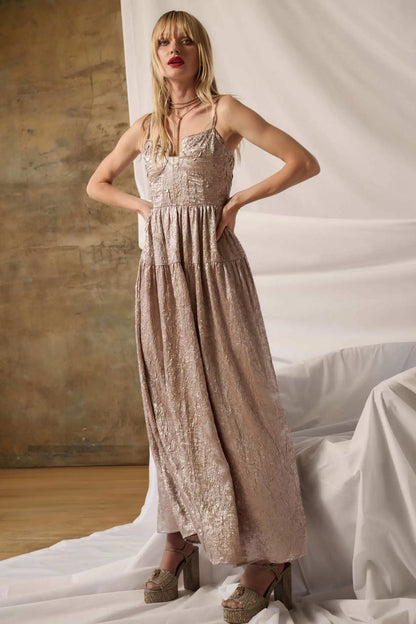 Precious Metals Textured Metallic Maxi Dress