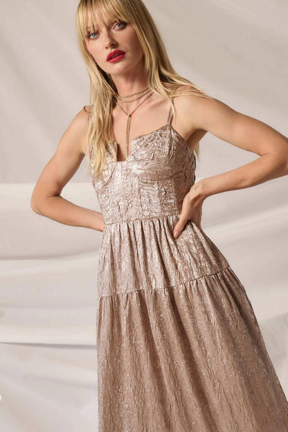 Precious Metals Textured Metallic Maxi Dress