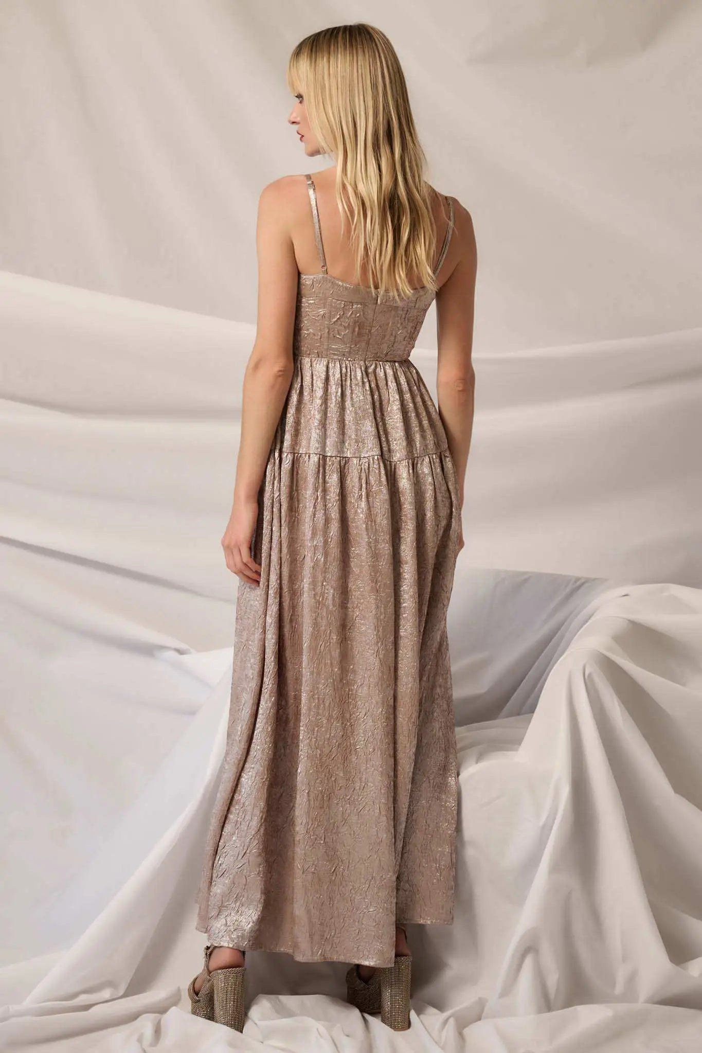 Precious Metals Textured Metallic Maxi Dress