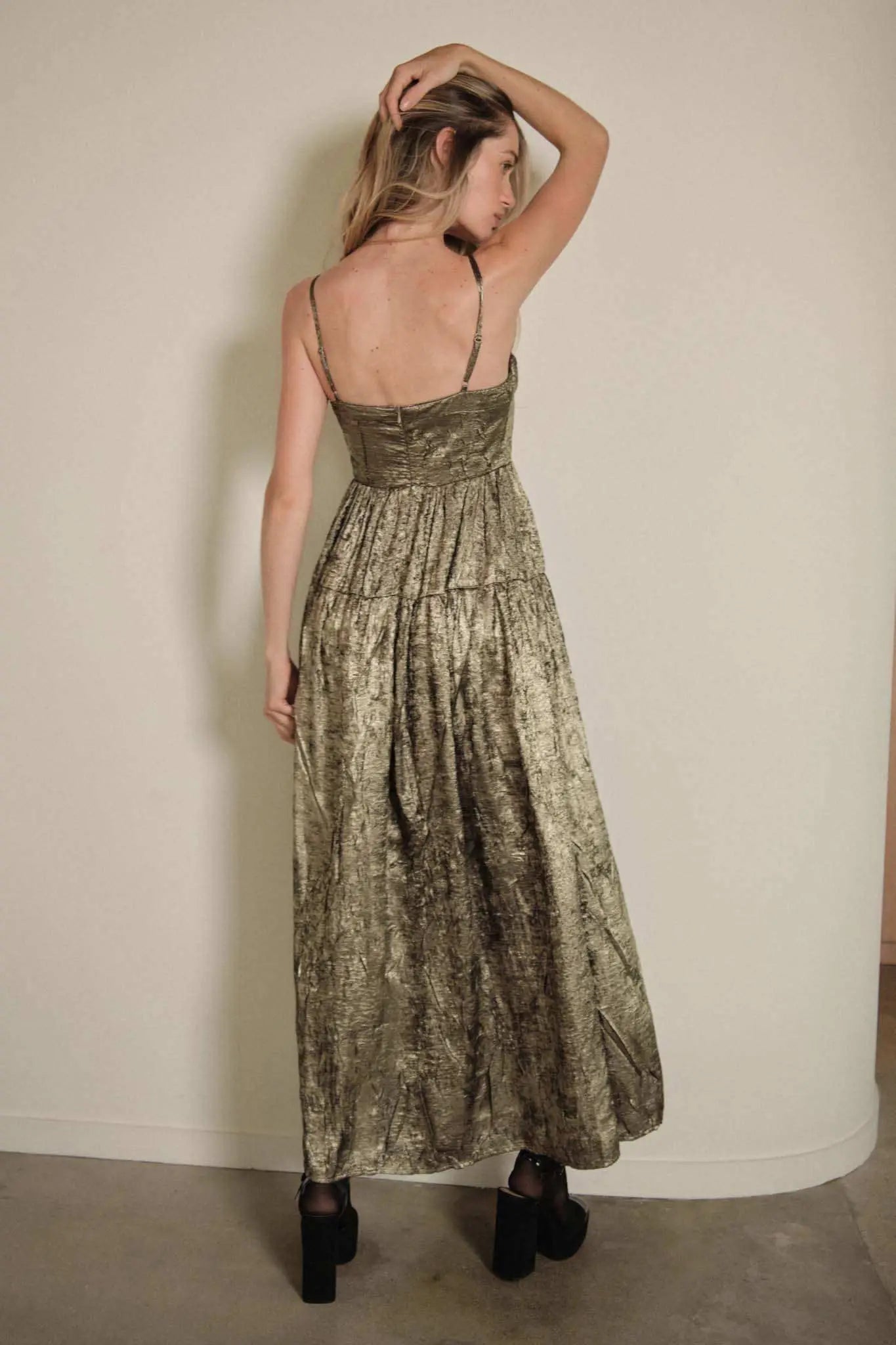 Precious Metals Textured Metallic Maxi Dress