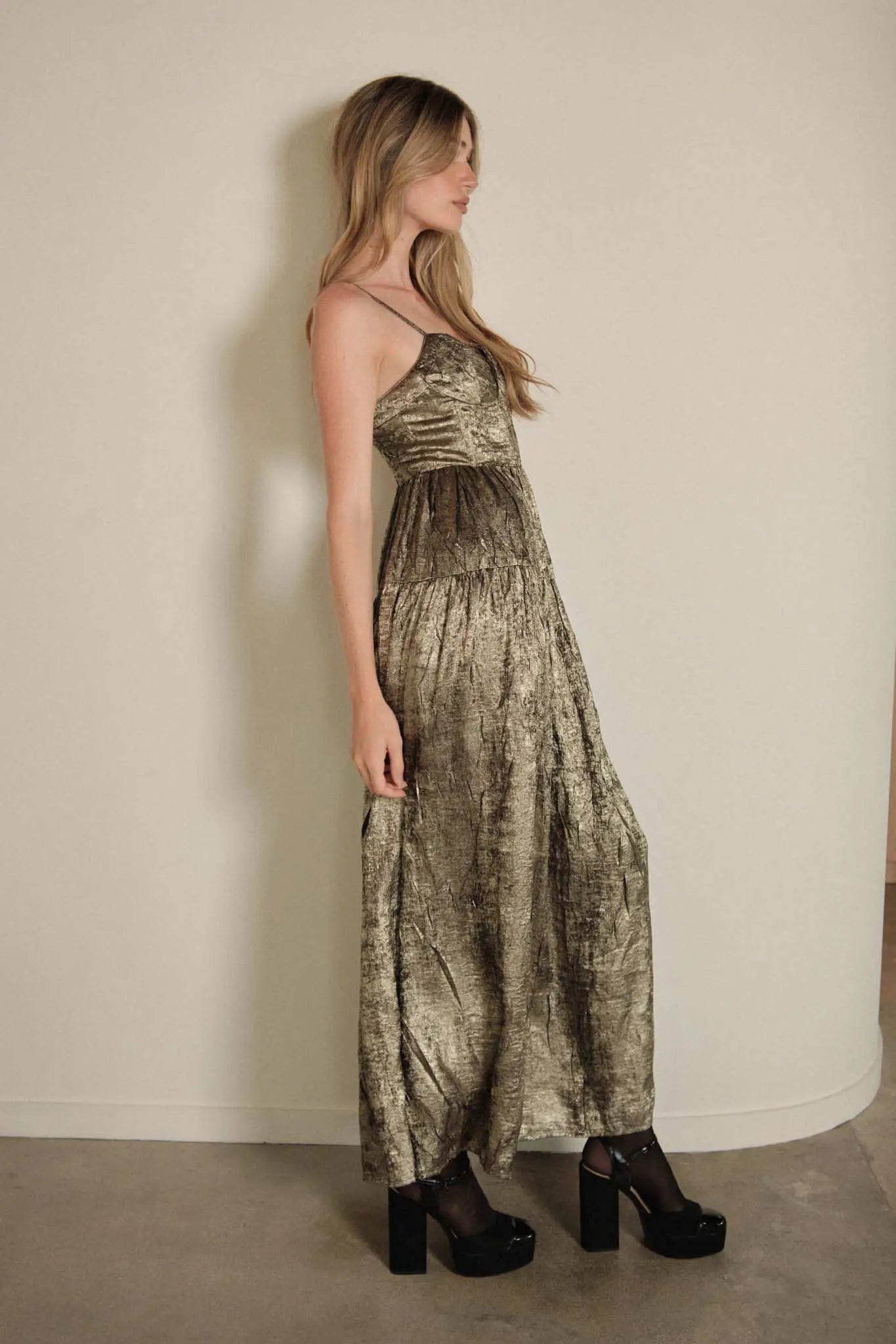 Precious Metals Textured Metallic Maxi Dress