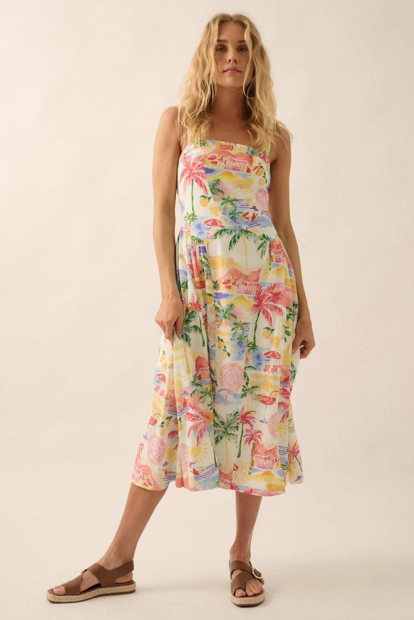 Piece of Paradise Tropical-Print Midi Dress