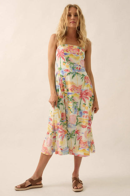 Piece of Paradise Tropical-Print Midi Dress
