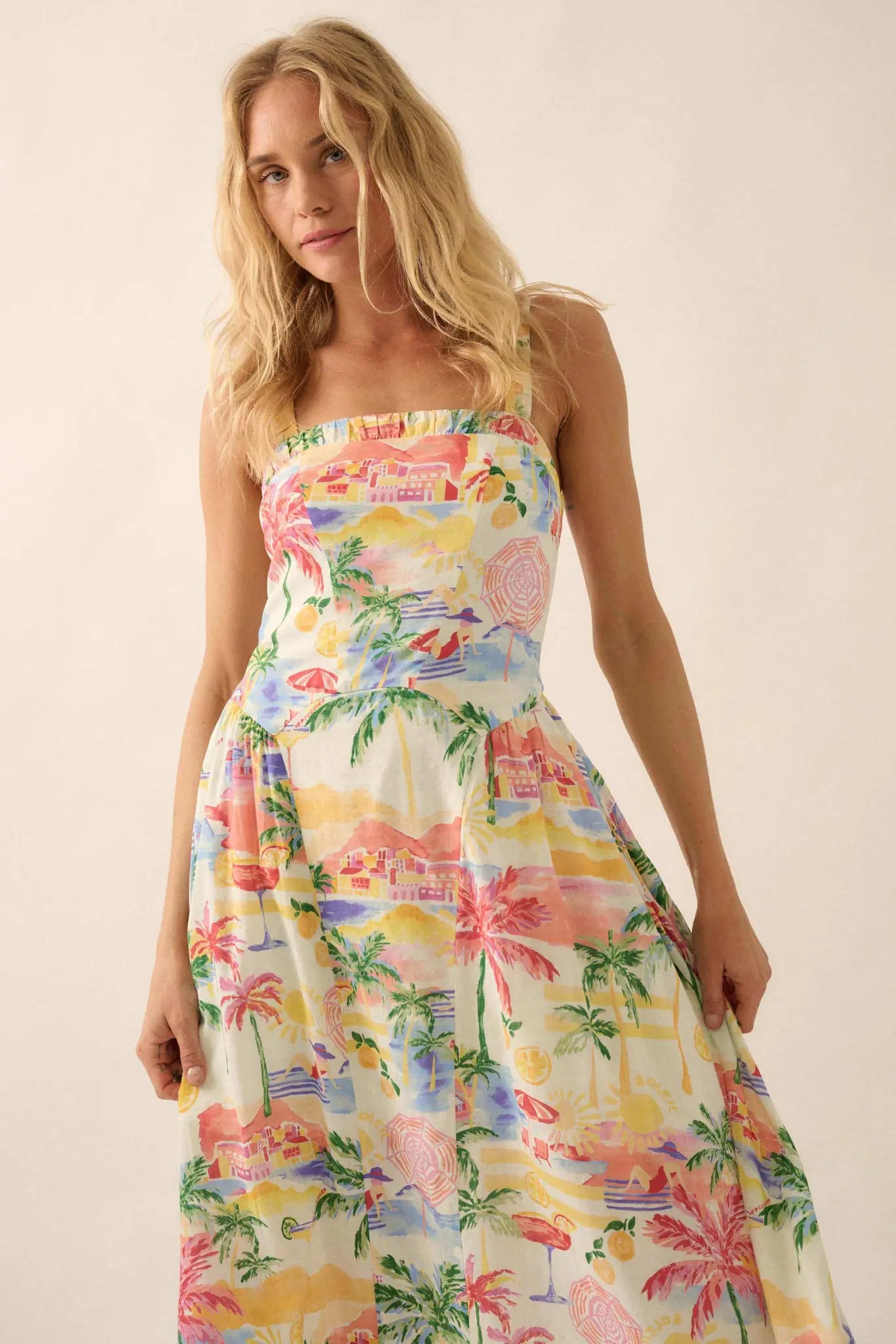 Piece of Paradise Tropical-Print Midi Dress