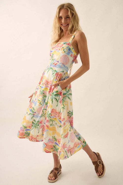 Piece of Paradise Tropical-Print Midi Dress