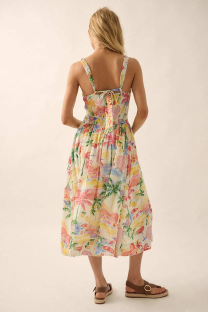 Piece of Paradise Tropical-Print Midi Dress