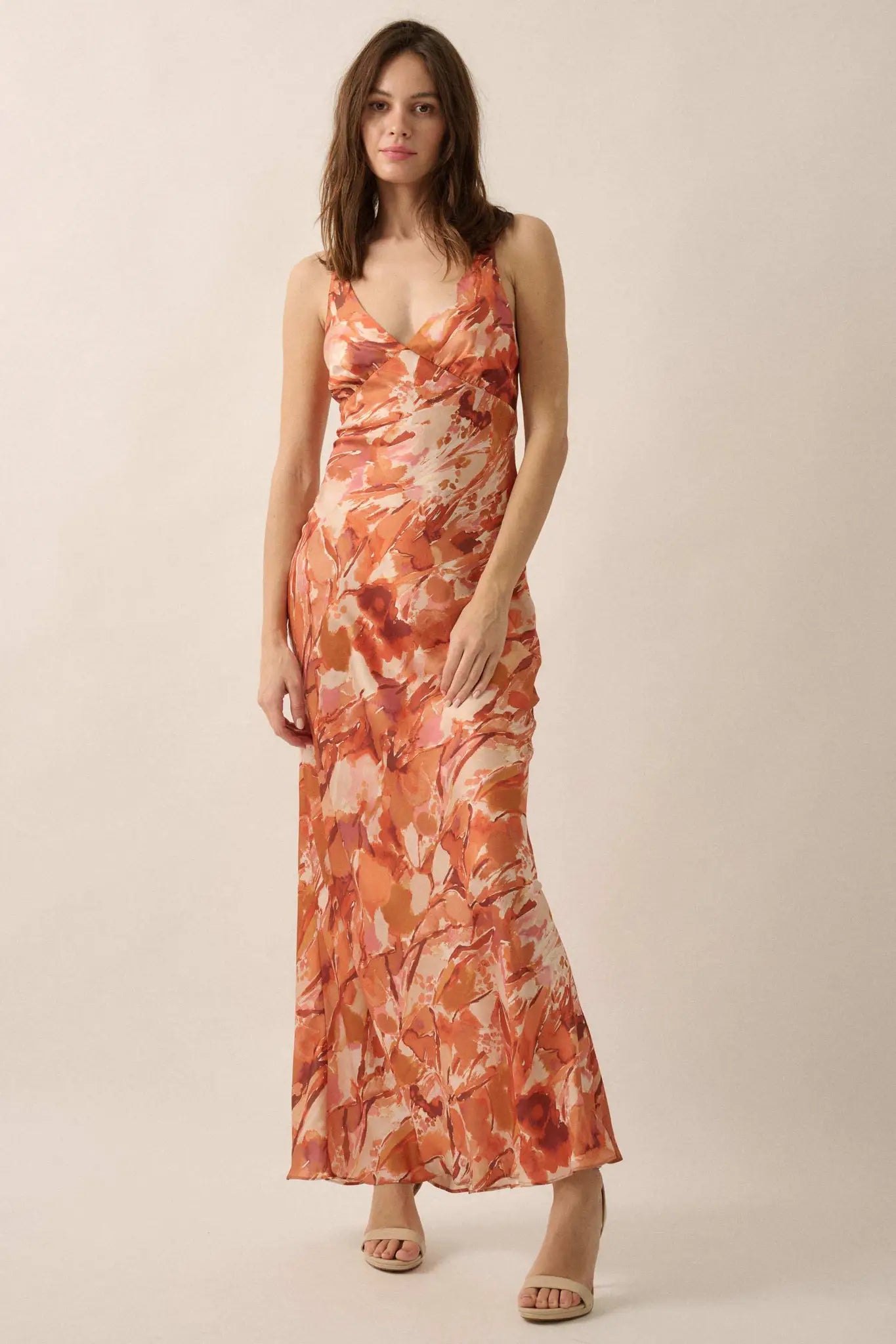 Dream Come True Abstract-Print Satin Maxi Dress
