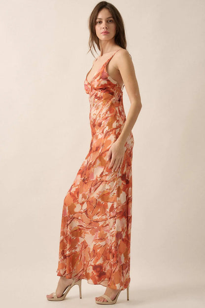 Dream Come True Abstract-Print Satin Maxi Dress