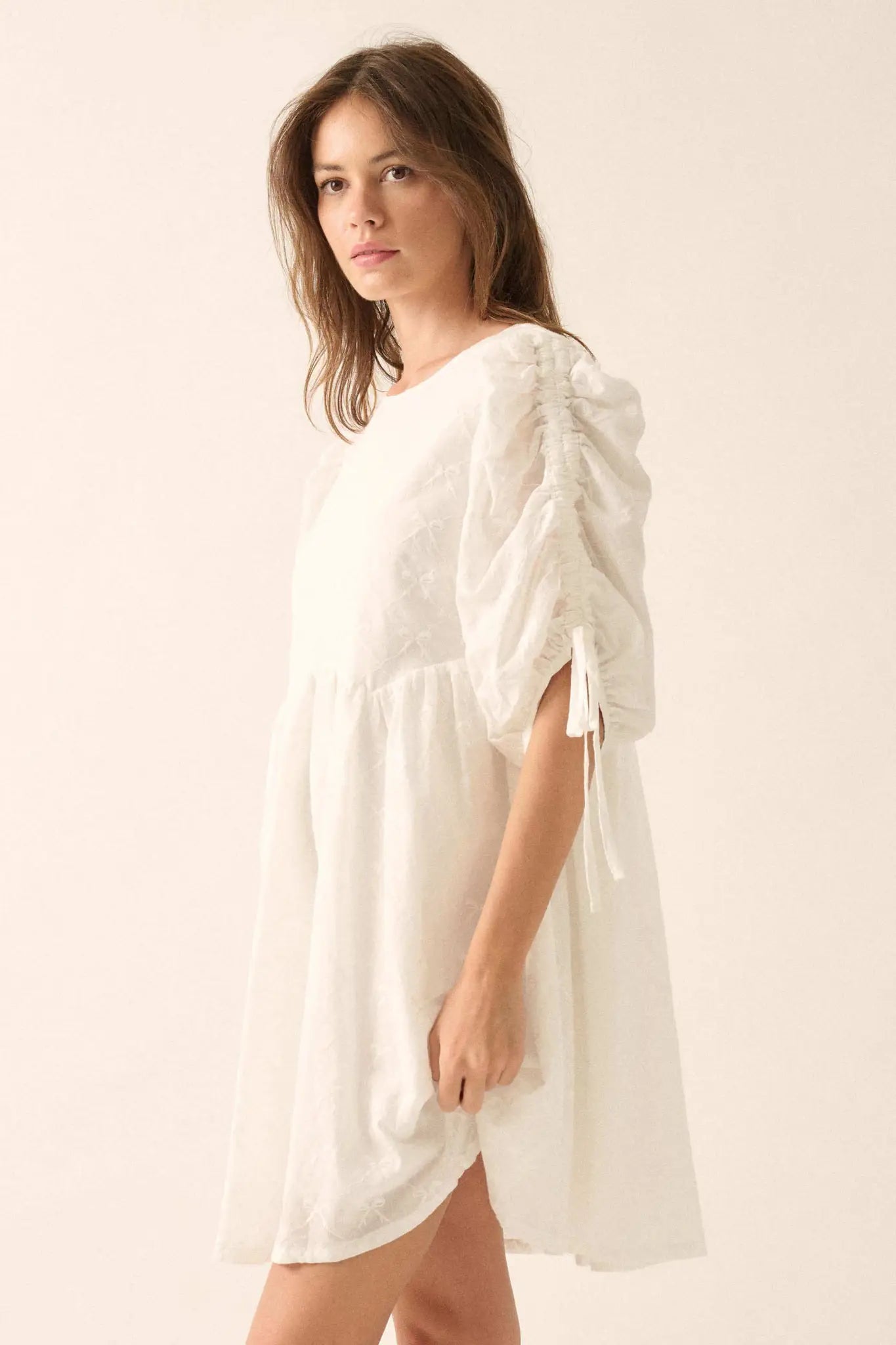Angel Baby Bow-Embroidered Babydoll Mini Dress