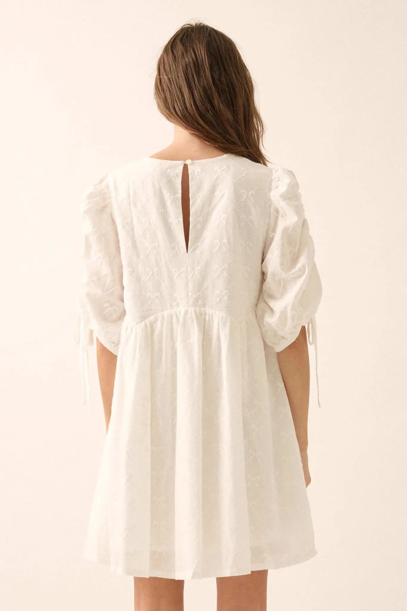 Angel Baby Bow-Embroidered Babydoll Mini Dress