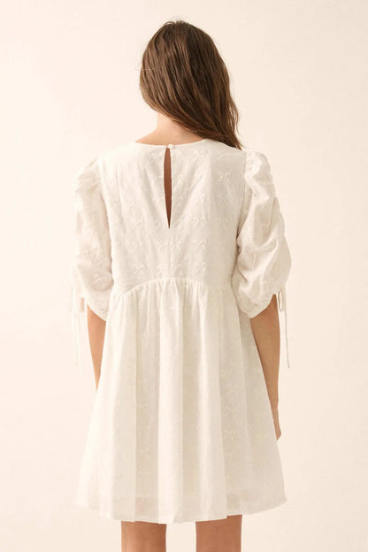 Angel Baby Bow-Embroidered Babydoll Mini Dress