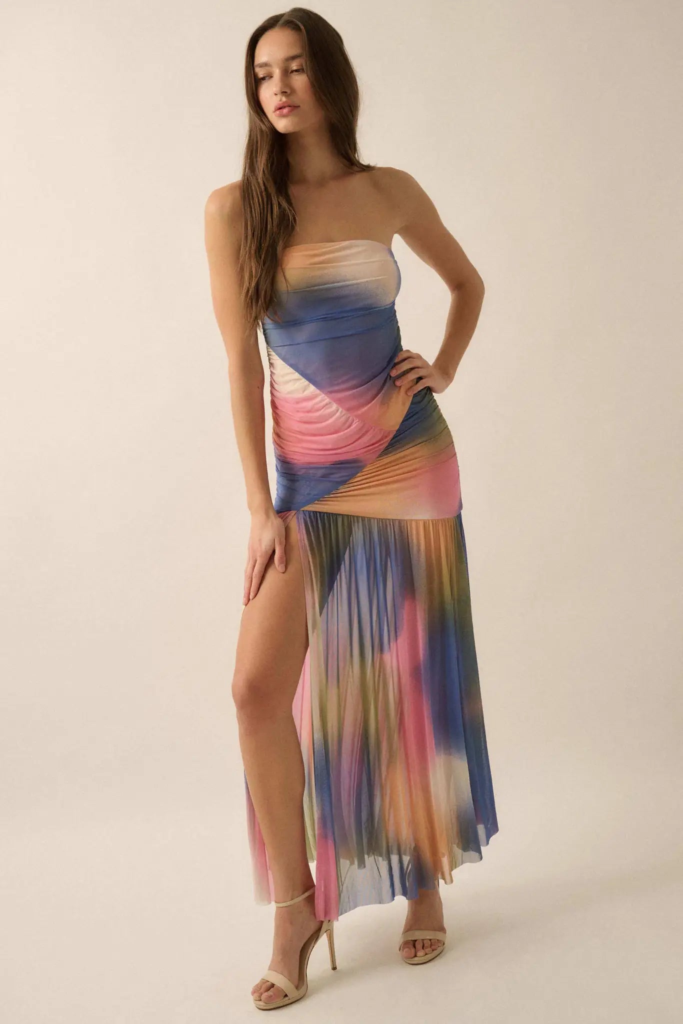 Color My World Tie-Dye Mesh Strapless Maxi Dress
