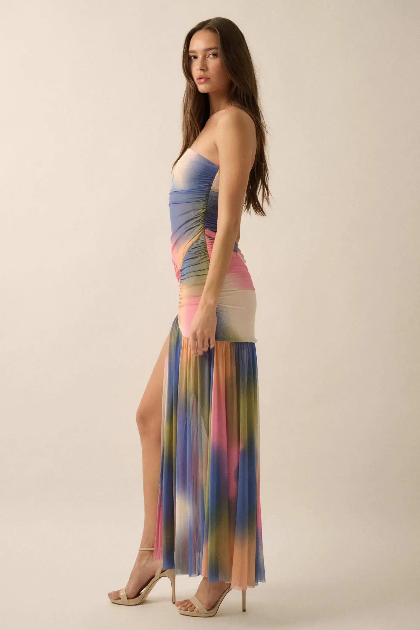 Color My World Tie-Dye Mesh Strapless Maxi Dress