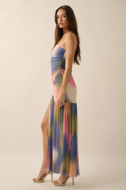 Color My World Tie-Dye Mesh Strapless Maxi Dress